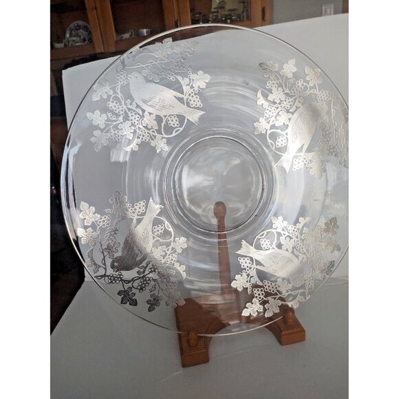 Sterling Silver Overlay Console Bowl with Underplate 14", Glass Centrepiece Set - Picture 10 of 15